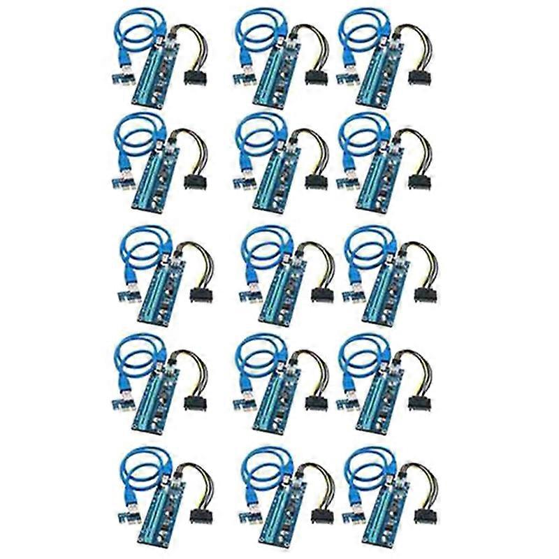 15 Pcs PCI-E Express 1X to 16X Extender Riser Card with SATA Power USB Cable for Graphics for Bitco