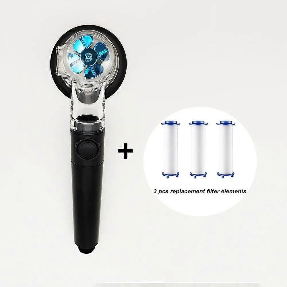 Propeller Large Flow Supercharge Shower Head Black 3 Modes High Pressure Water Saving Built-in Filter Handheld Bathroom Shower