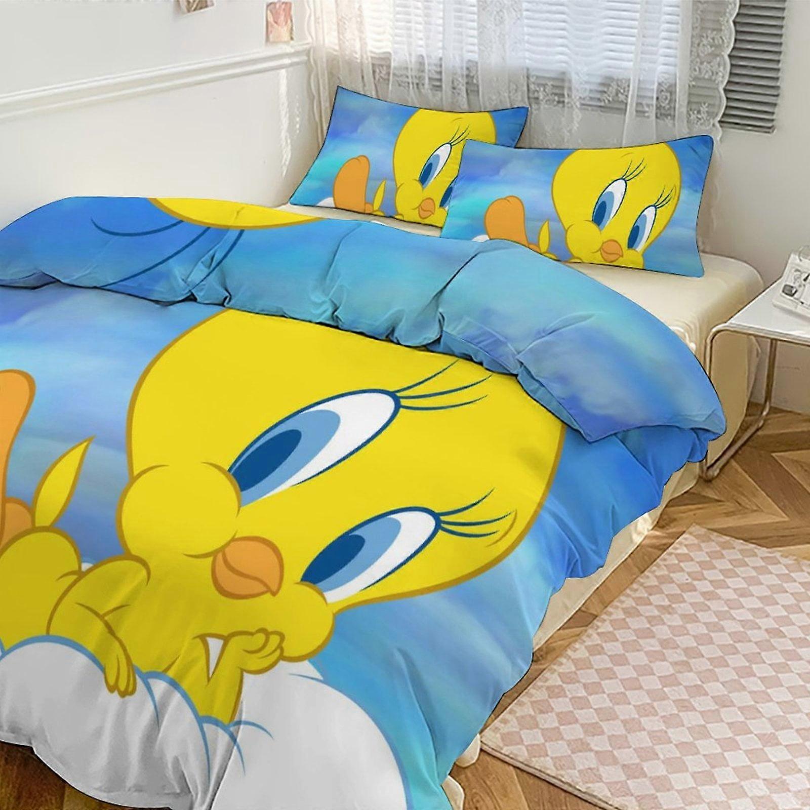 Yt645 TweetyBird Print Bedding Set Pattern Duvet Cove Set 3 Pieces 1 Quilt Cover And 2 Pillowcases for Women Men Teens Multiple sizes to choose from C