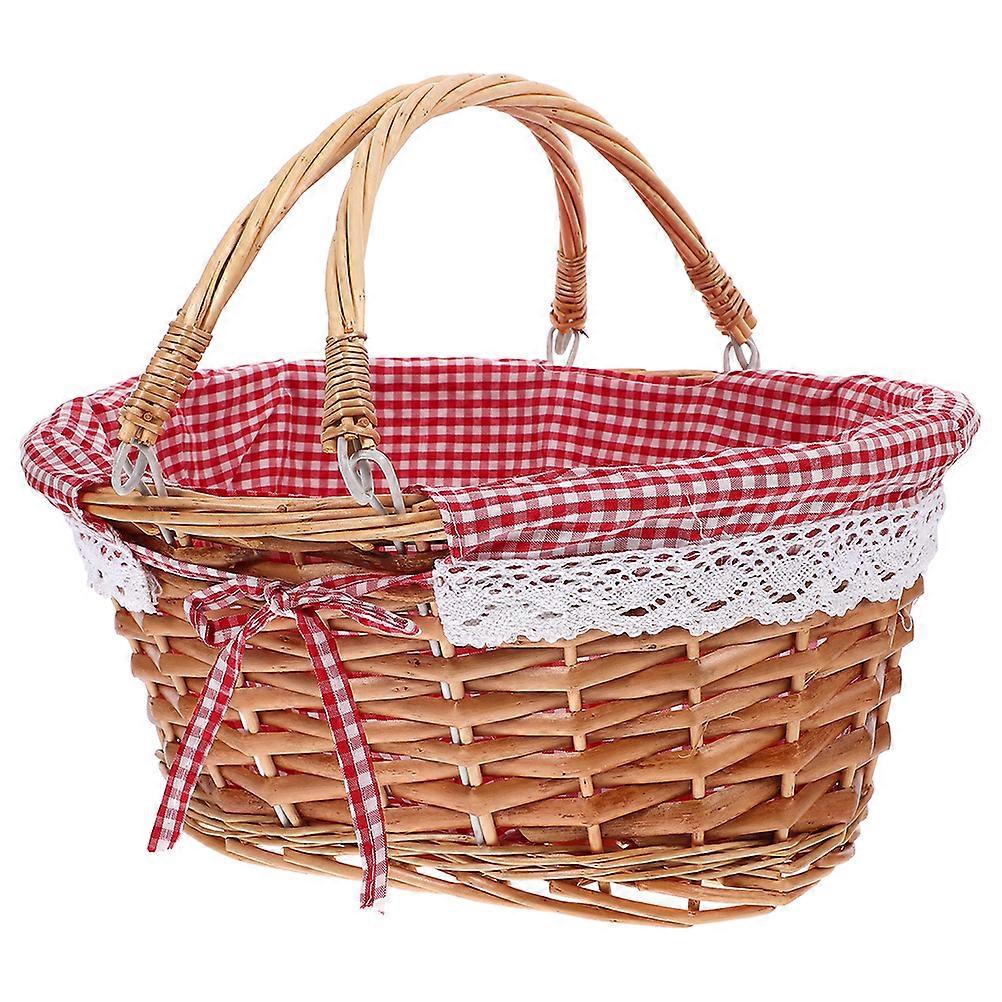 Picknickkorg Trädgård Utomhuskorgar Trä Picknickkorg Multi-Picnic Frukt Handgjord Wicker Picnic Flera Handvävda Blomkorg med Handtag