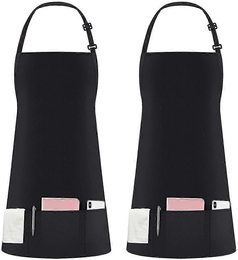 2 Pack 3 Pockets Adjustable Bib Apron Waterdrop Resistant Cooking Kitchen Aprons