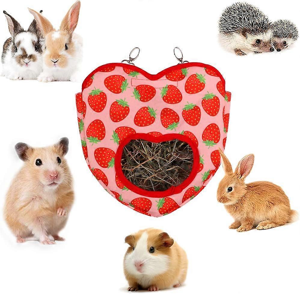 Hängende Futtertasche, (Erdbeergeschmack) Kleintier-Futtersack, Kaninchen-Heufutterautomat, Meerschweinchen-Heufutterautomat für Kaninchen, Hamster, Chinchillas, Guinea Pi