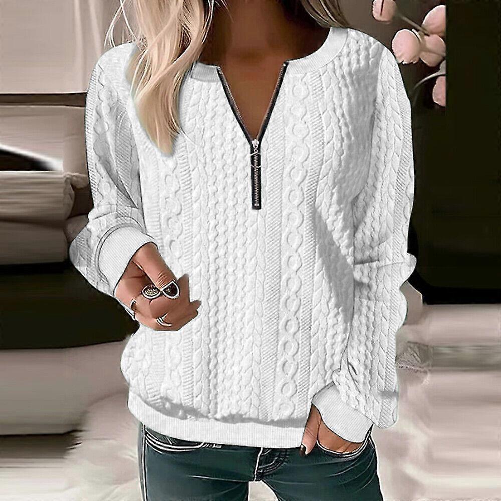 Femmes Tricoté Zip V Col Pull Sweatshirt Dames Casual Loose Pullover Sweater