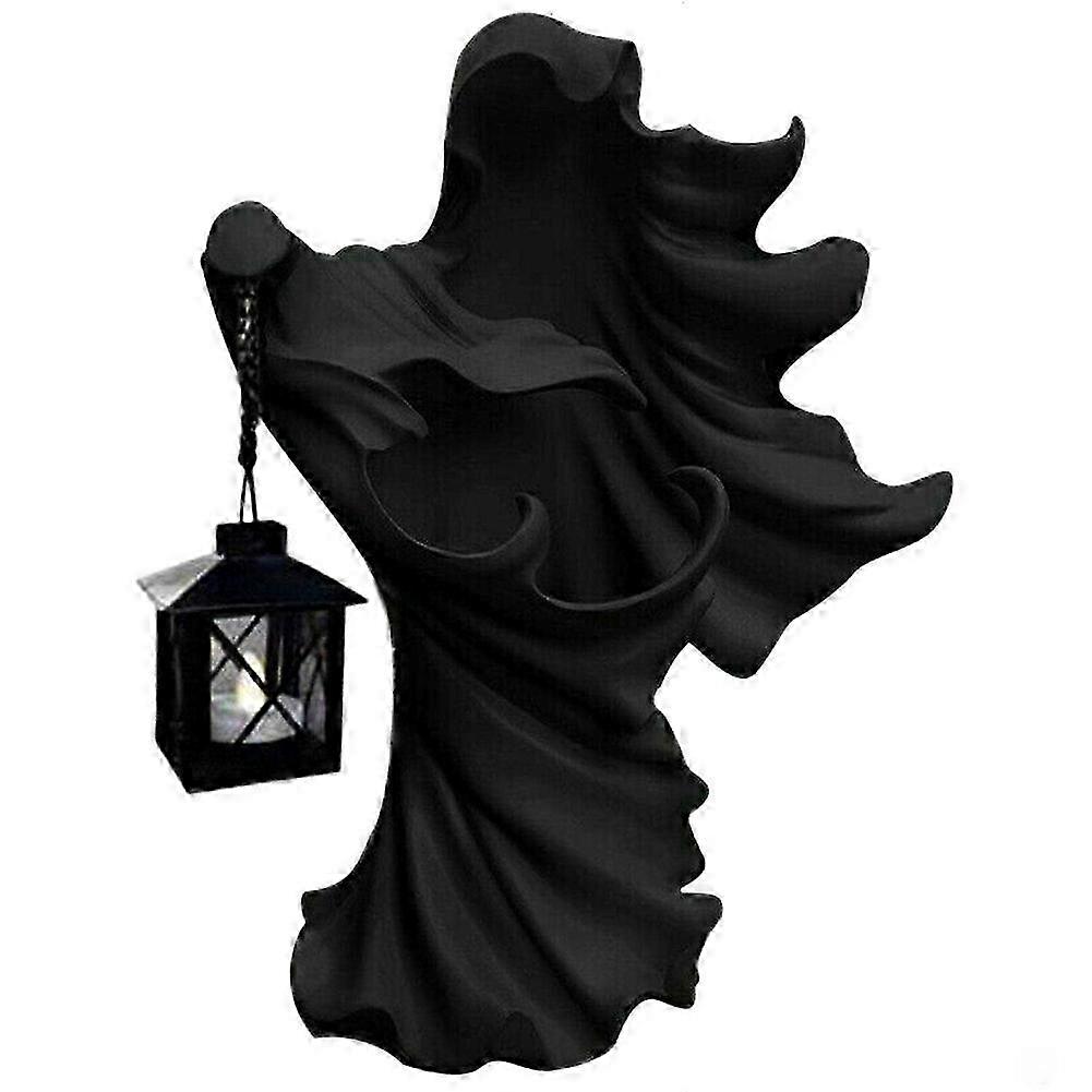 Ghost Halloween Witch Ornament With Lantern Energy Saving Resin Statue For Garden Courtyard Decor Black