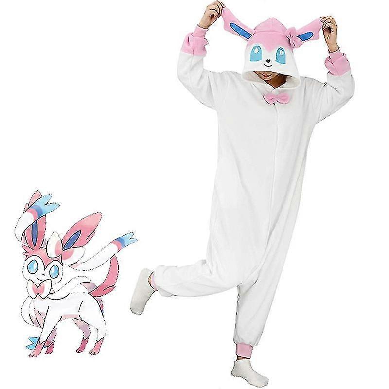 Sylveon Kostüm Ganzkörper Pyjama Halloween Weihnachten Einteiler Kigurumi für Männer Frauen