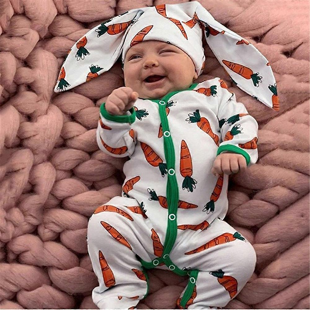 Newborn Toddler Baby Girls Boys Unisex Easter Bunny Romper Jumpsuit Rabbit Pajamas PJ With Hat