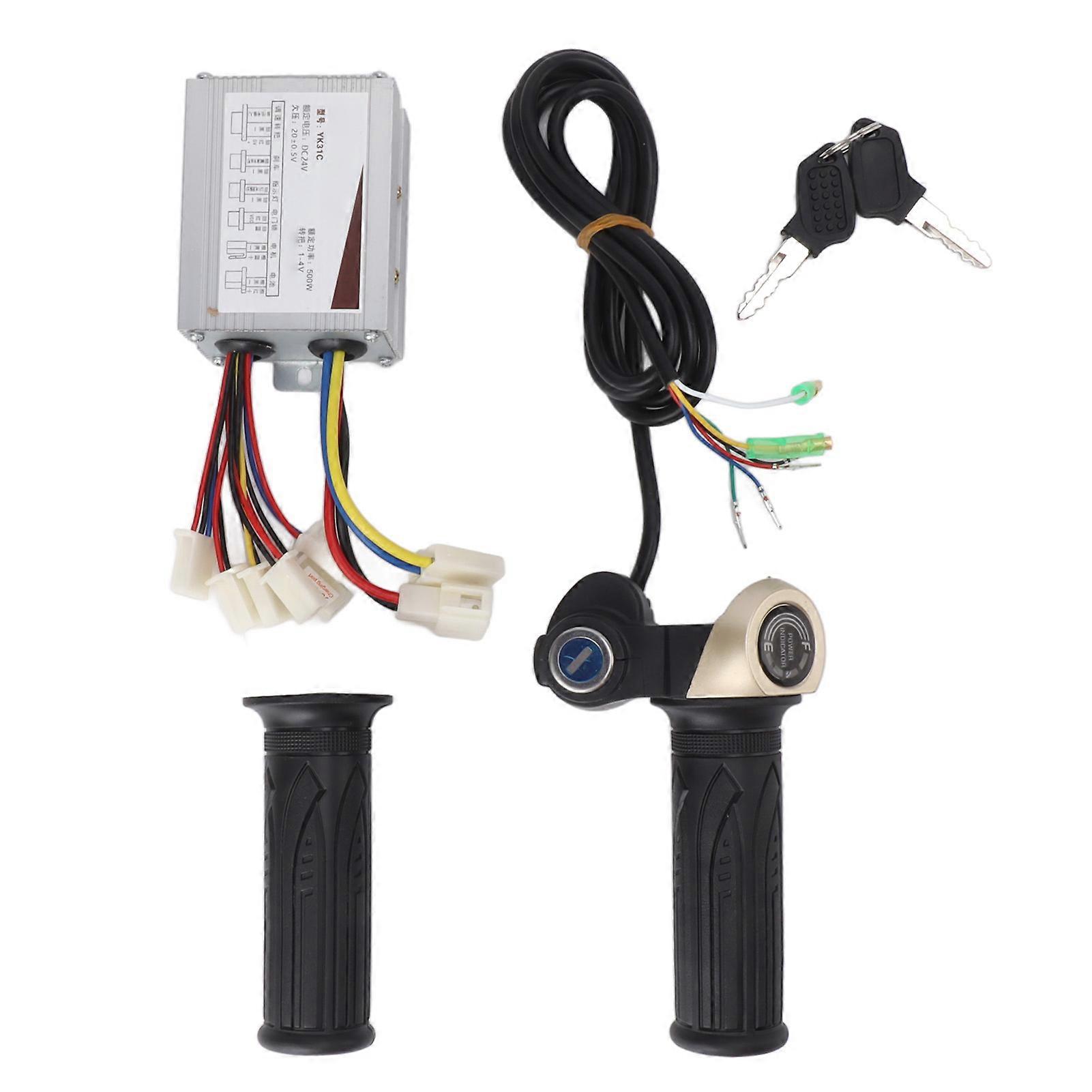 New Brushed Controller 24V 500W Bike Motor Speed Controller with 24V Lockable Throttle Twist Grip Round Power Indicator for Electric Bikes Scooters