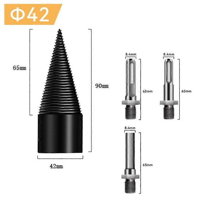 Wood Drill Bit for Splitting Wood 42mm, Wood Splitter Drill, with 3 Handles, Square/Round/Hexagonal, for Wood Cutting, Wood Splitter
