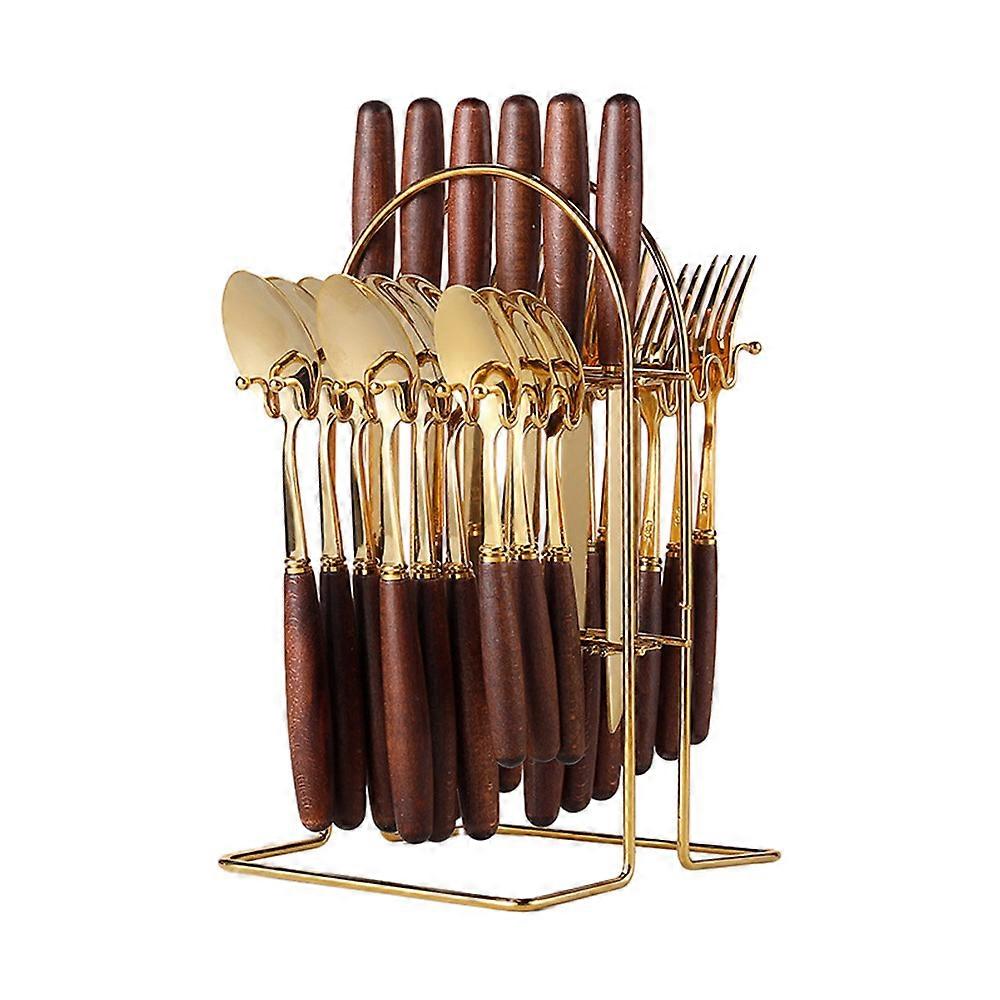 Gold Bamboo Flatware Set 24 Piece Bamboo Silverware Set