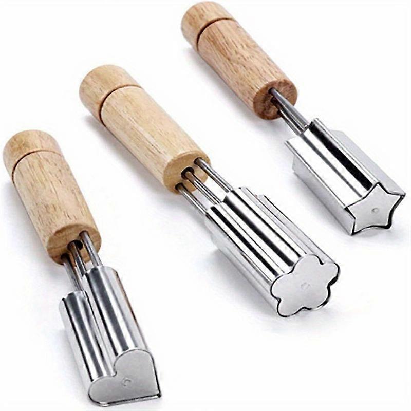 3pcs, Vegetable And Fruit Cutter Shapes Set, Stainless Steel Biscuits Stamps Mold With Wood Handle, Biscuits Cutter, Decorative Food Cutter For Baking