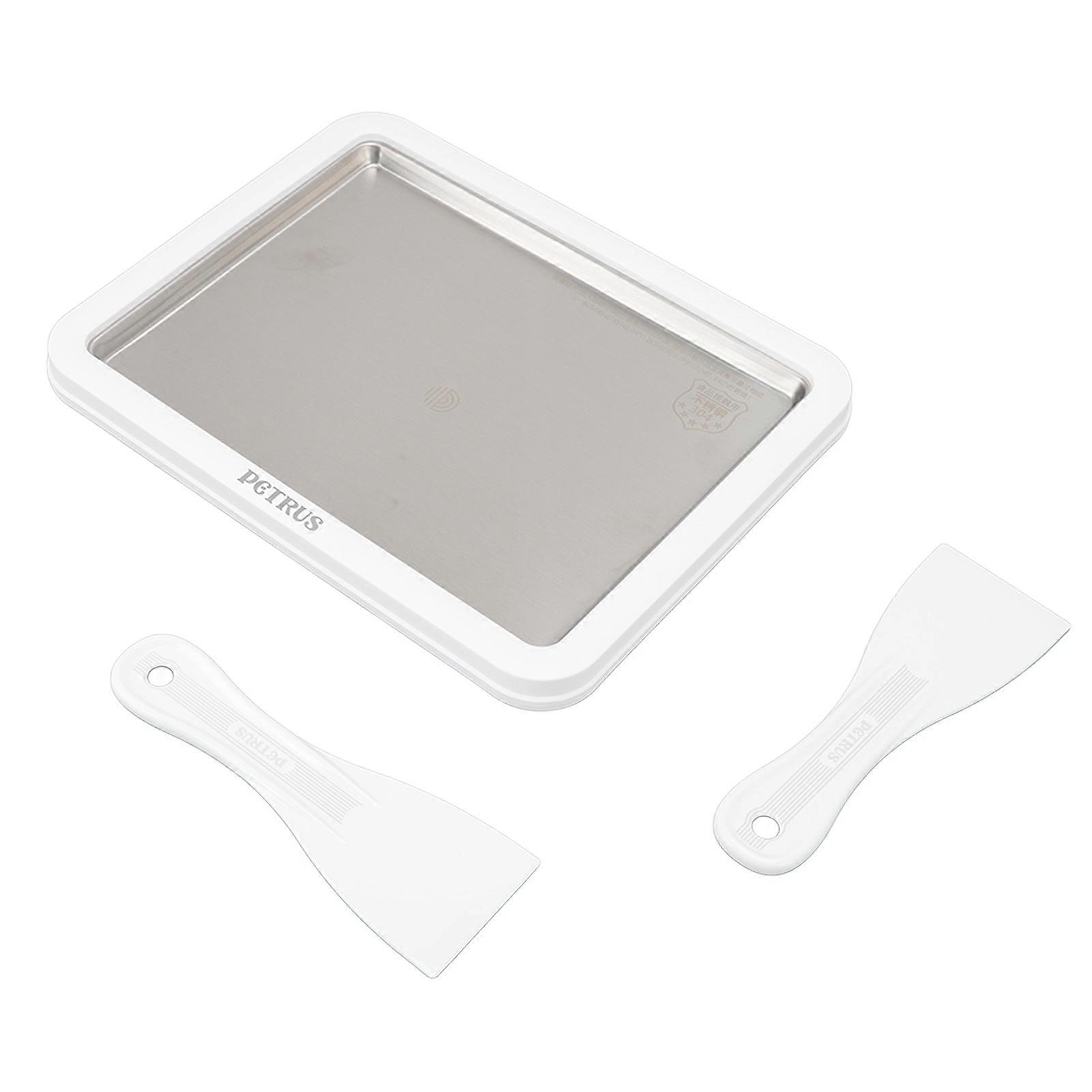 Mini Fried Yogurt Machine Large Capacity Stainless Steel Fried Yogurt Machine DIY Fruit Ice Cream Tray with 2 Ice Shovel