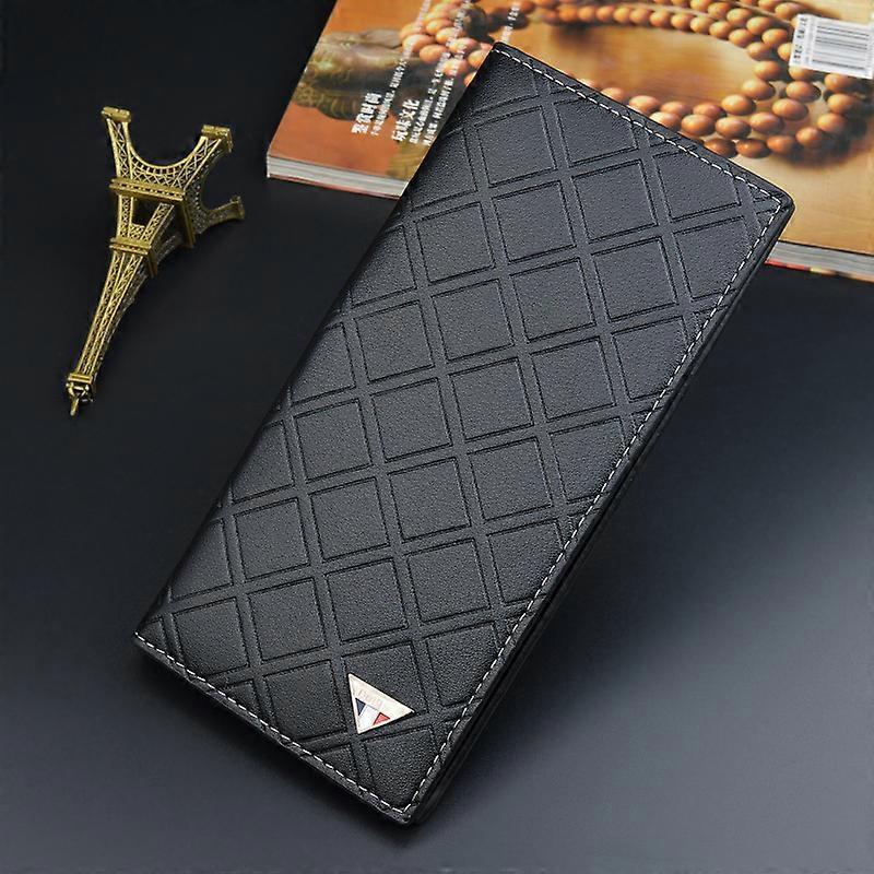 Soft Leather Wallet for Men Long Change Bag Checked Multi Card Position Purse
