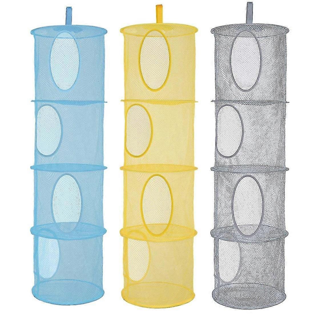 CSCHome 3PCS Hanging Mesh Storage Organizer Foldable Three Layers Of Colorful Net Storage Cage
