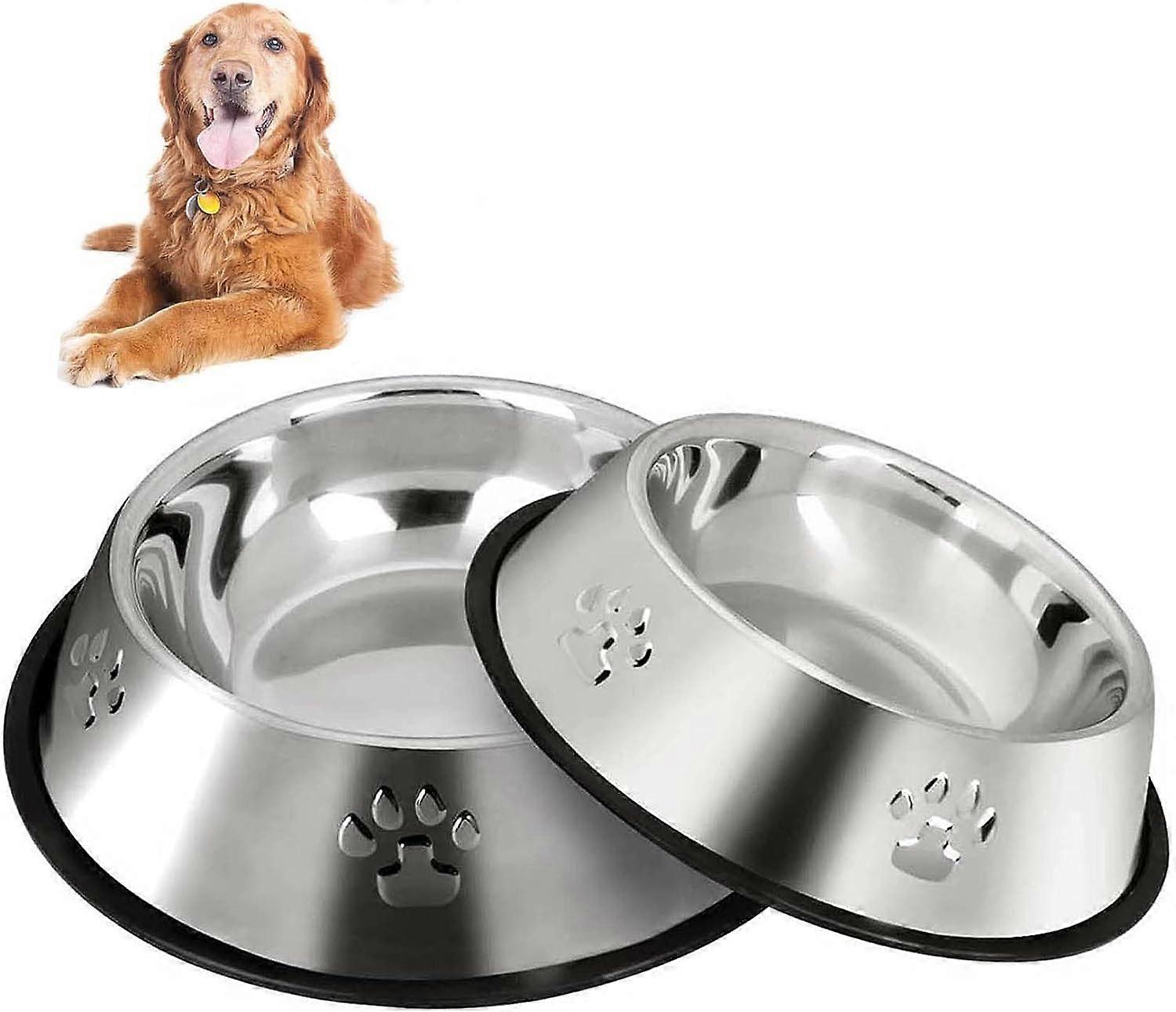 1 stainless steel dog bowl with non-slip rubber base, medium and large pet bowls and water bowls (bottom: 26cm. Mouth of the bowl: 20cm)