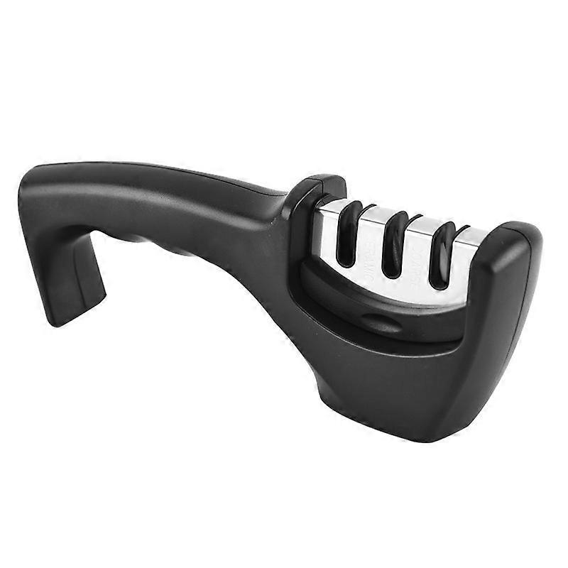 Smart Sharp 3 Stage Sharpener - for Kitchen Knives - Professional Result/Ergonomic Design - Ceramic Stone/Tungsten Carbide/Diamond - Black/Chrome Fini