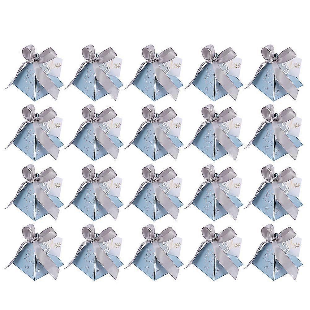 20 bitar Bröllopsfest Candy Box Pyramid Form Design Candy Carton Blå