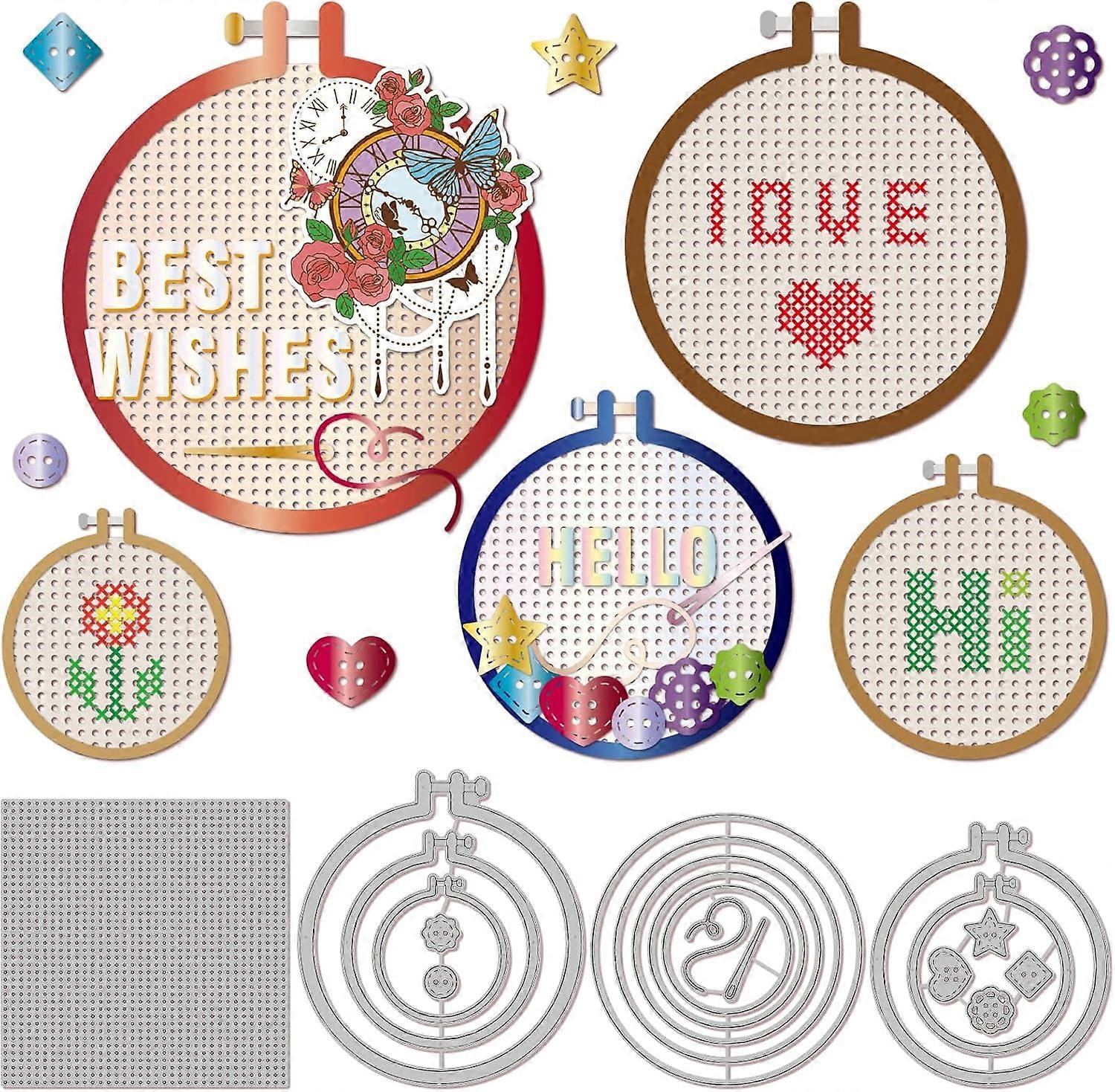 4Set 19Pcs Embroidery Ring Cutting Dies for DIY Scrapbooking Metal Embroidery Hoop Nesting Die Cuts Embossing Stencils Template for Paper Card Making