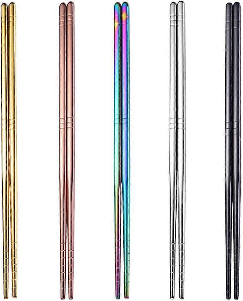 5 Pairs of Stainless Steel Chopsticks Colored Metal Chopsticks Nonskid Chopsticks Reusable Chopsticks