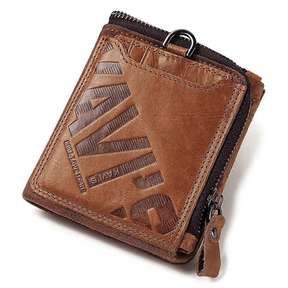 Quality Genuine Leather men Wallet new hot Brand zipper Man Purse Vintage cow leather Male card Coin Bag with iron chain