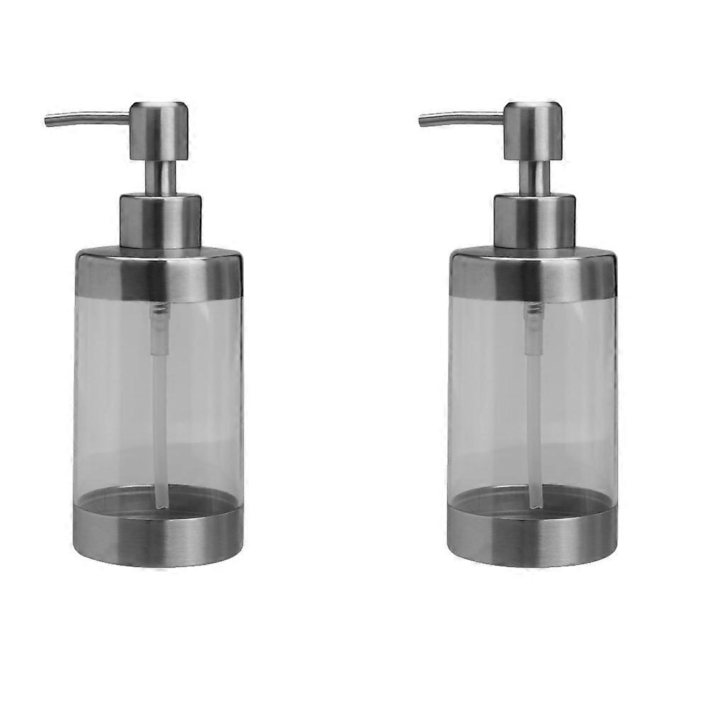 2pcs Stainless Steel Empty Lotion Bottles Containers Toiletry Pump Bottles Refillable Shampoo Liquid Container Transparent Liquid Dispenser