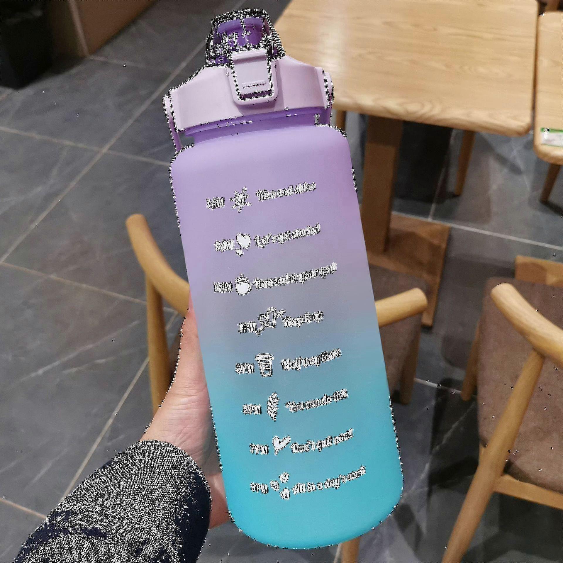 2 Liter Large Capacity Motivational With Time Marker Fitness Jugs Gradient Color Plastic Cups Outdoor Frosted Water Bottle