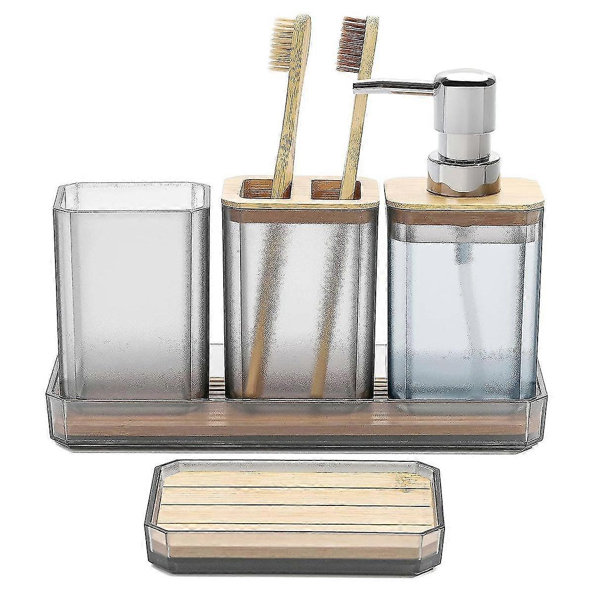 5点バスルームアクセサリーセット、ソープディスペンサー、ソープディッシュ、歯ブラシホルダー、歯ブラシカップ、化粧台