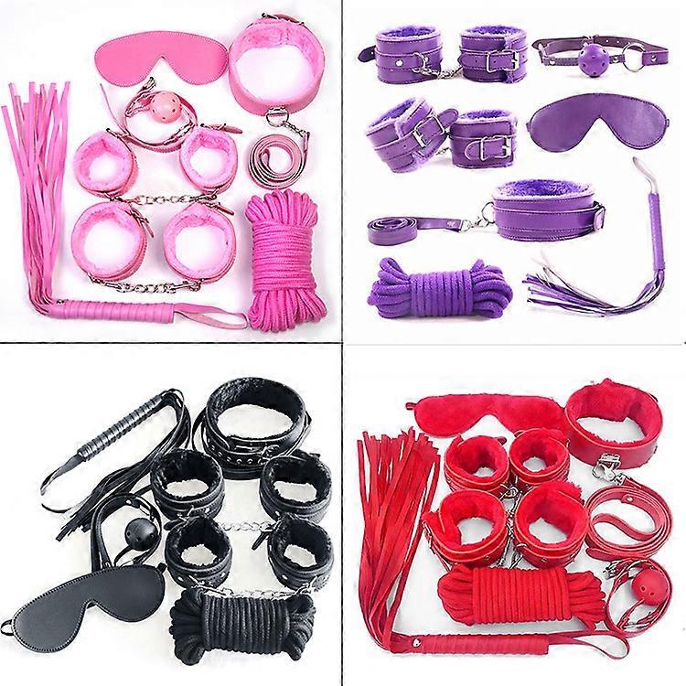 7pcs/set Leather Bodaged Kit Adlt Explay Hndcffs/whps/ball Gg/rope/collr Bdm
