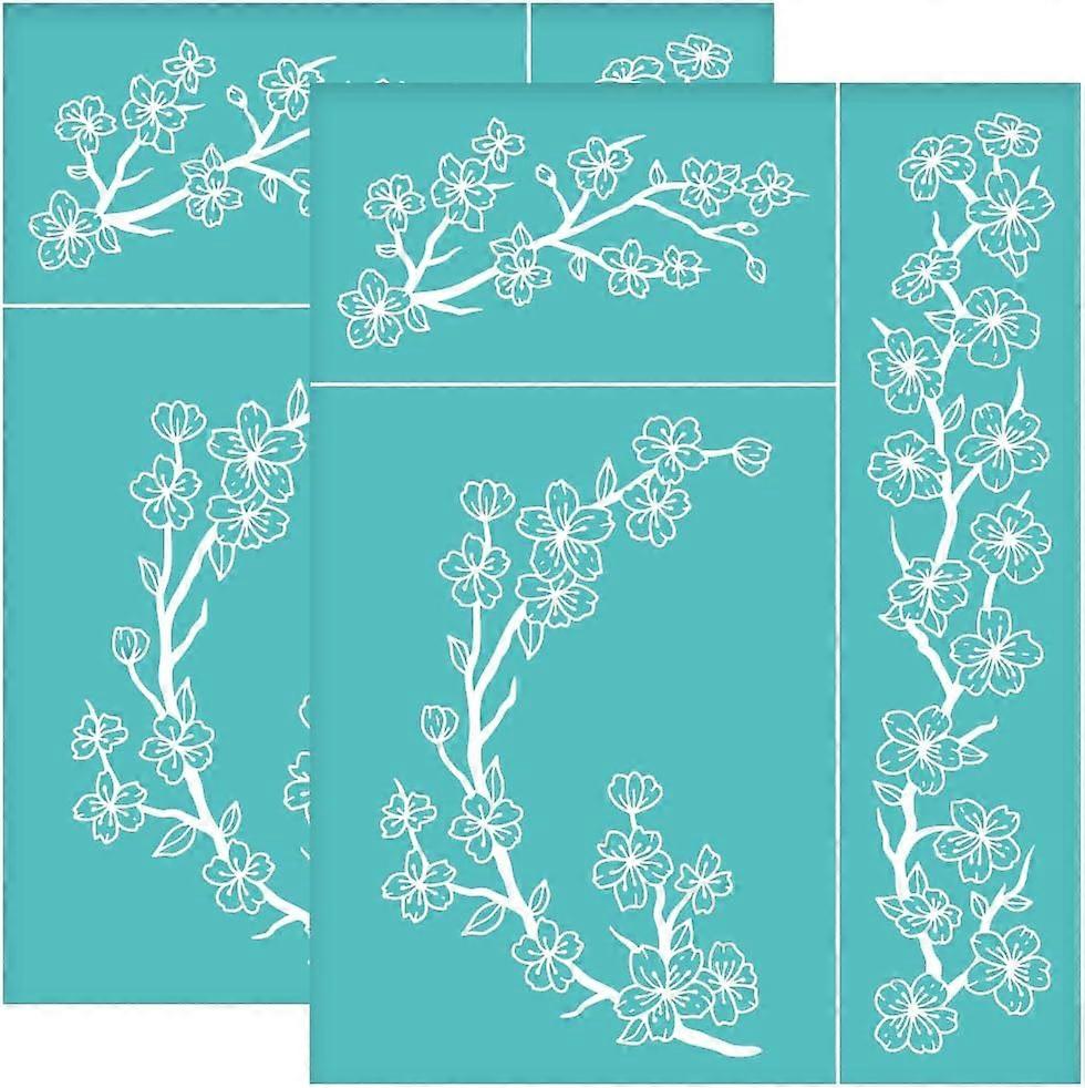 2pcs 8.6x11 Inch Sakura Silk Screen Printing Stencils Self-Adhesive Silk Screen Stencils Cherry Blossom Border Screen Stencils Reusable Mesh Transfers