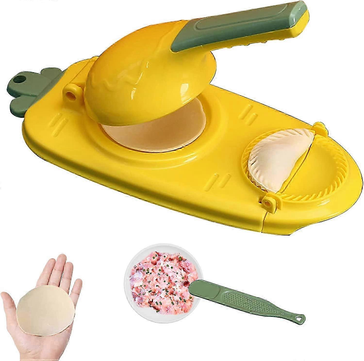2 in 1 Dumpling Maker, Yellow2023 New Dumpling Maker Machine, Household Automatic Dumpling Maker, Manual Dough Presser,Maker Press for Pressing Dumpli