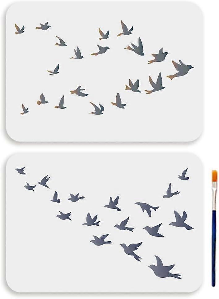 2Pcs A4 Size Bird Flock Template 11.7x8.3inchs Birds Murmuration Flocking Wall Stencil Reusable Bird Migration Stencil for Painting Wall Home Decor DI