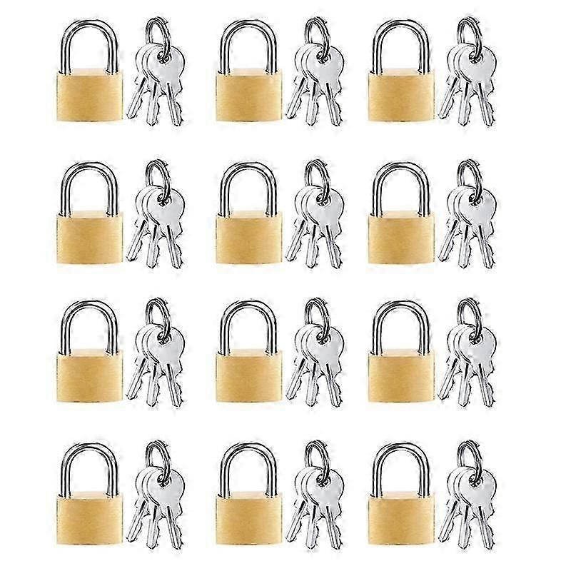 12 Pack Mini Padlock Small Padlock Solid Brass Locks With 3 Key For Luggage Lock,backpack,gym Locke