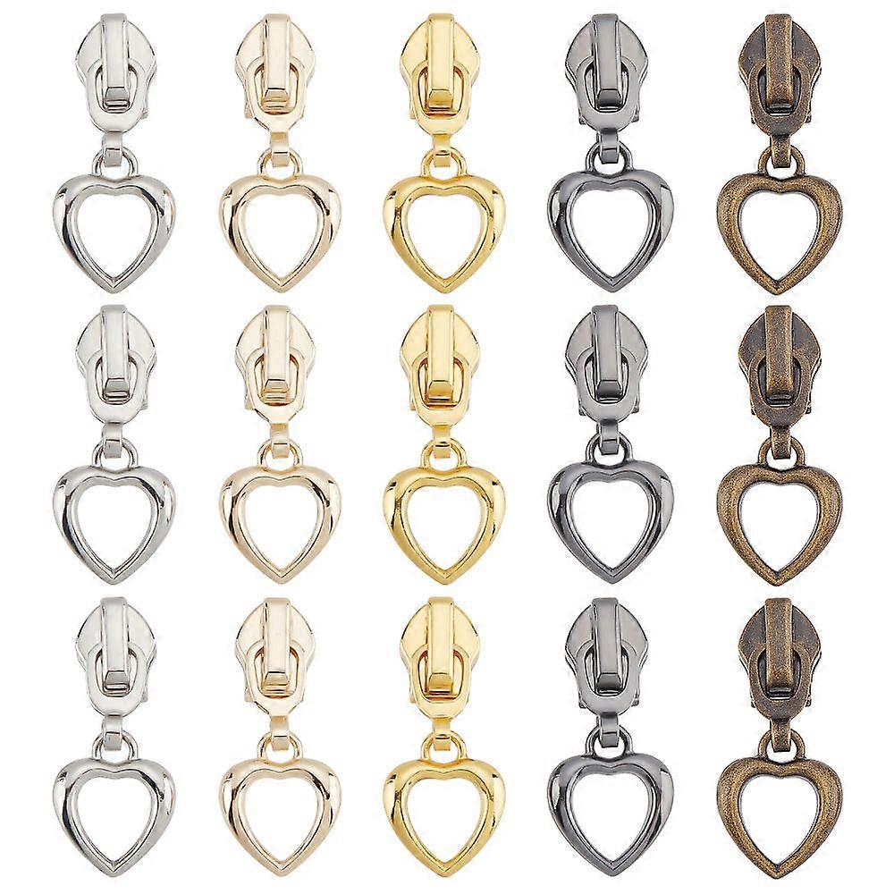 20 Pcs Alloy Zipper Slider 5 Heart Shape Zipper Head Mixed Color Zipper Pulls Bulk Replacement Zipper Slider for Repair Clothing Bags Replacement DIY