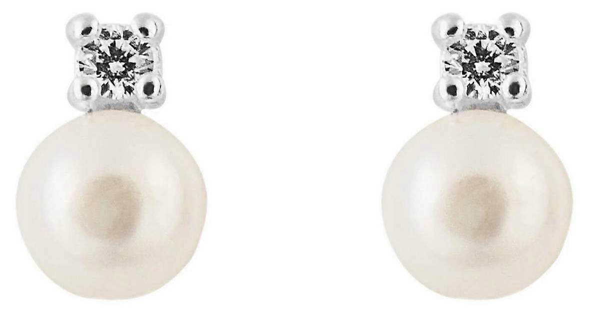 Beginnings Pearl and Crystal Stud Earrings - Silver/White