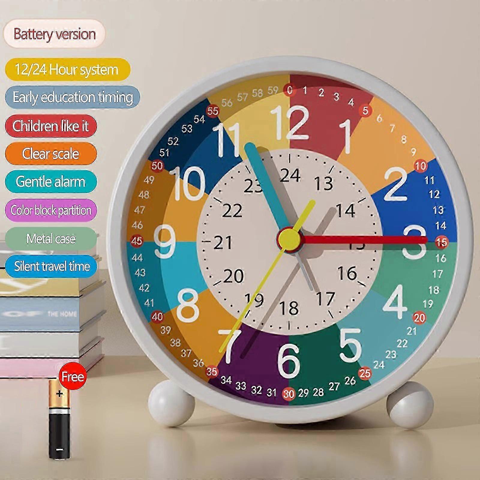Barnens väckarklocka, analog väckarklocka, ingen tickning, lärande väckarklocka, barns kvarts väckarklocka