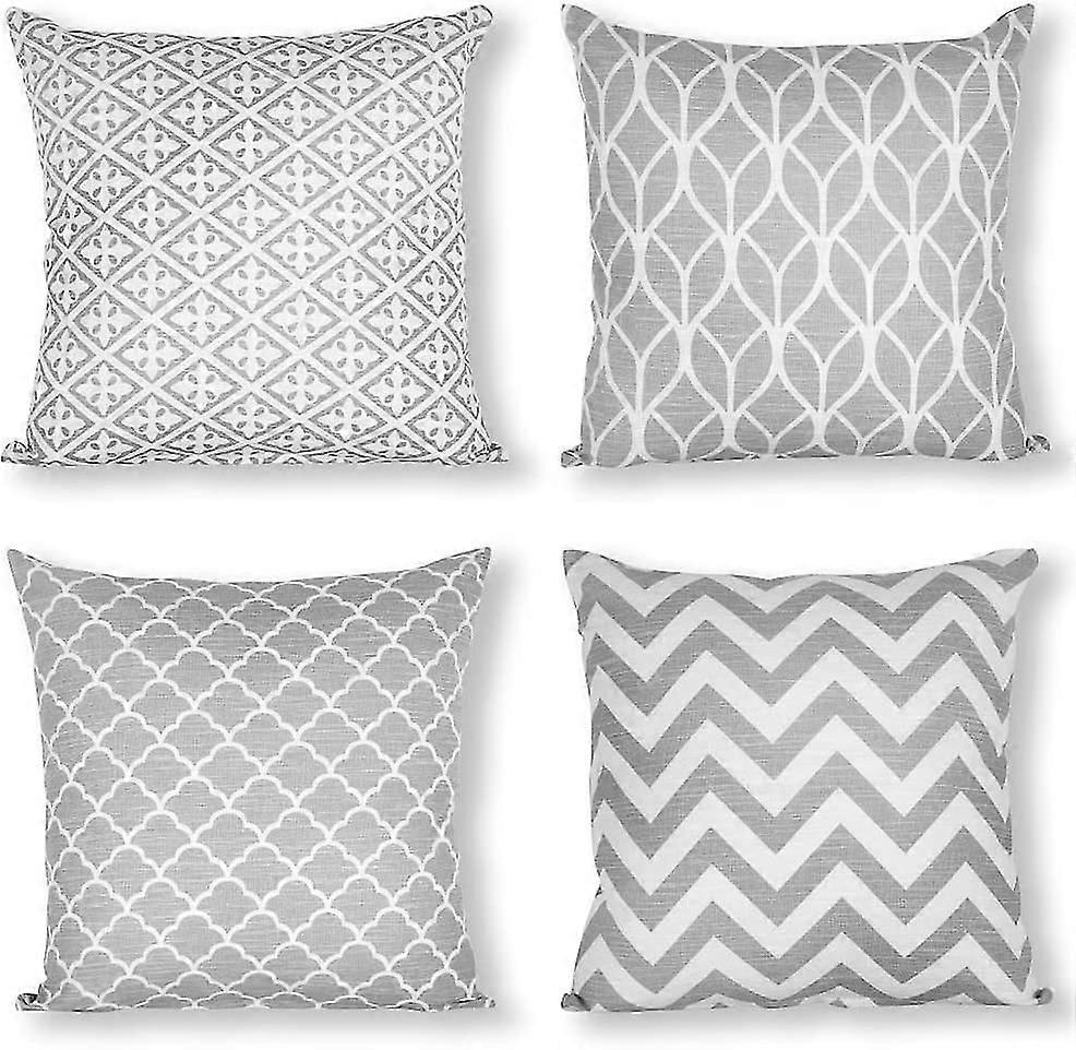 Set Of 4 Double Sided Square Cushion Covers, 45cm Length X 45cm Width, Gray