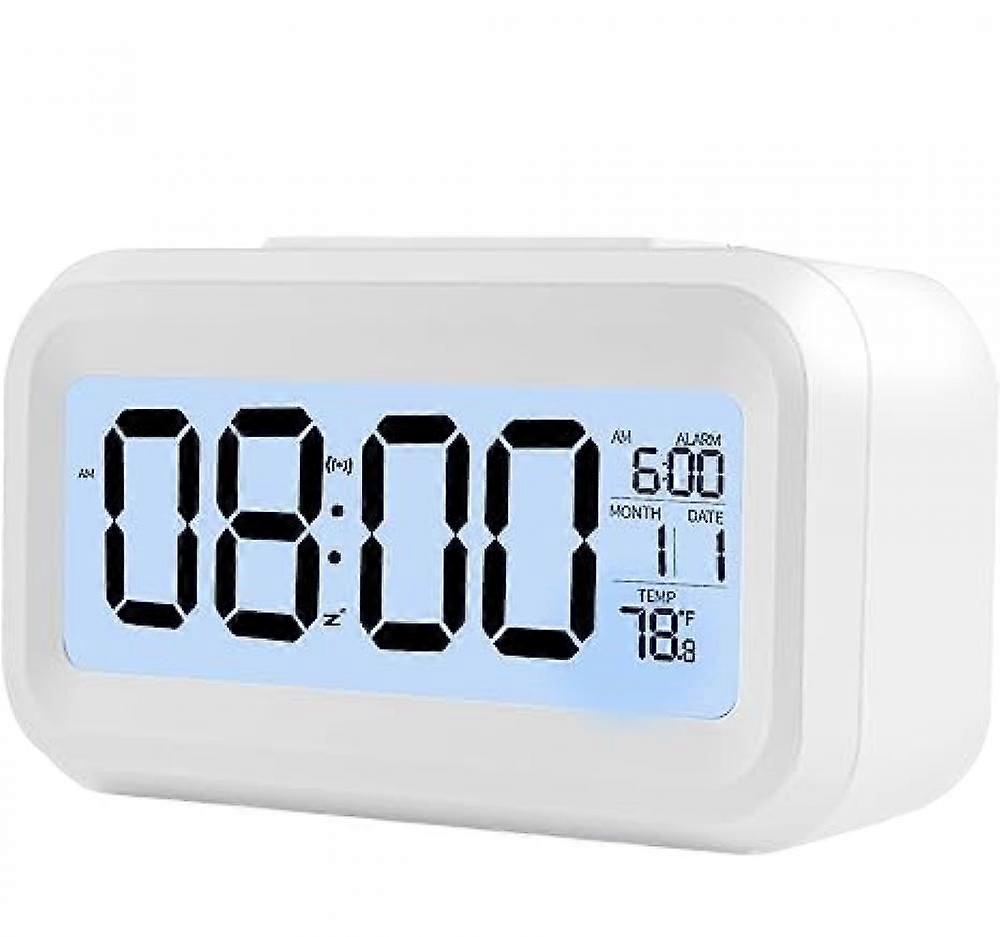 Children's Digital Alarm Clock, Children's Alarm Clock With Indoor Temperature And Light Sensor Settings, Bedroom Alarm Clock (white)