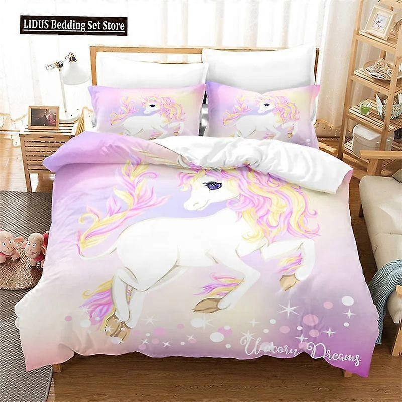 v897 Lakan Tecknad Sängkläder Set Unicorn Påslakan Set Full Twin För Pojkar Flickor Rum Inredning Söta Djur Täcke Överdrag Mode Design 3-delad Beddin