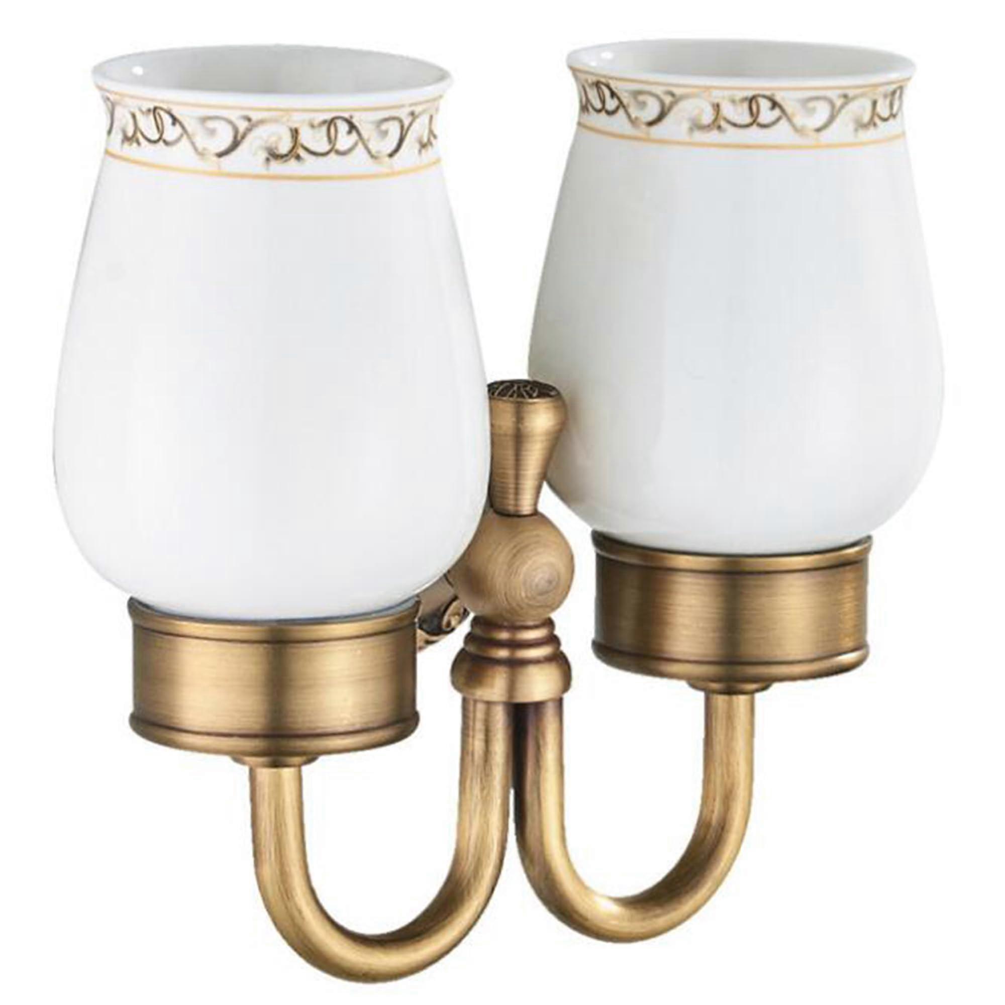 Brass Double Wall-Mounted Toothbrush Holder Two-Slot Solid Brass Construction Carving Design Bathroom Accessory