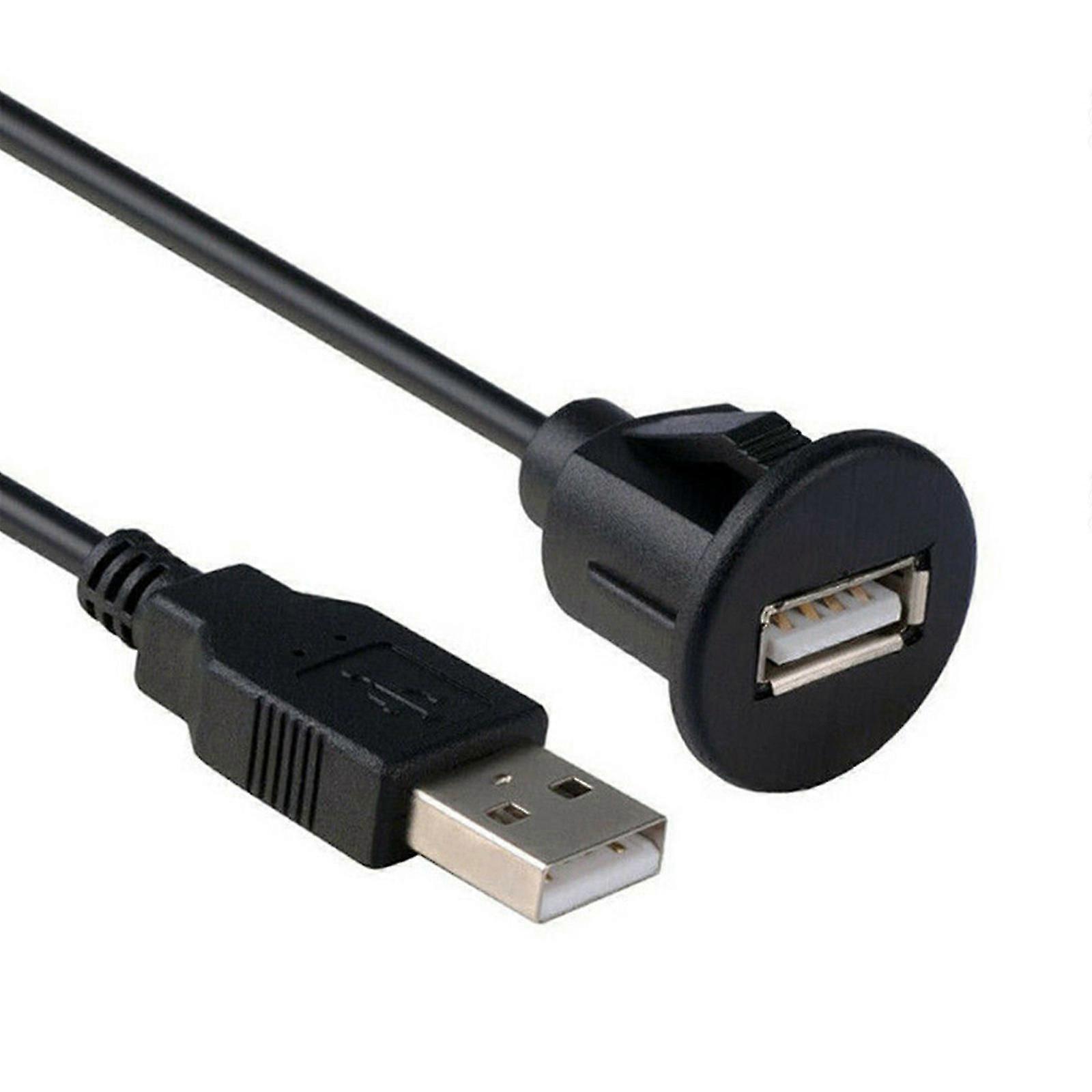 Audio Cable Socket USB2.0 Car Dashboard Flush Mount Panel Extension Cord Adapter