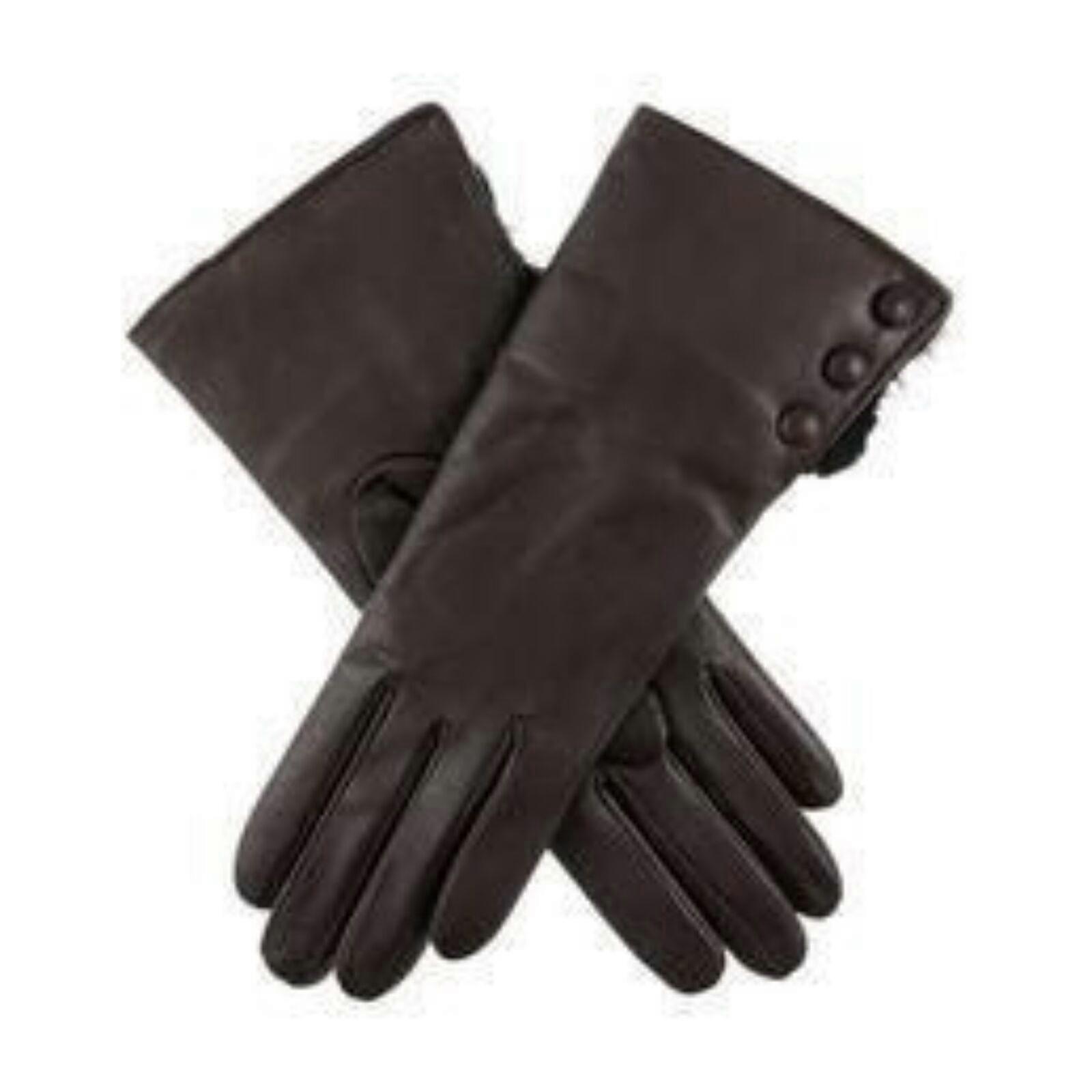 DENTS Sophie Womens Leather Gloves w Rabbit Fur Cuffs Wool Lined Ladies