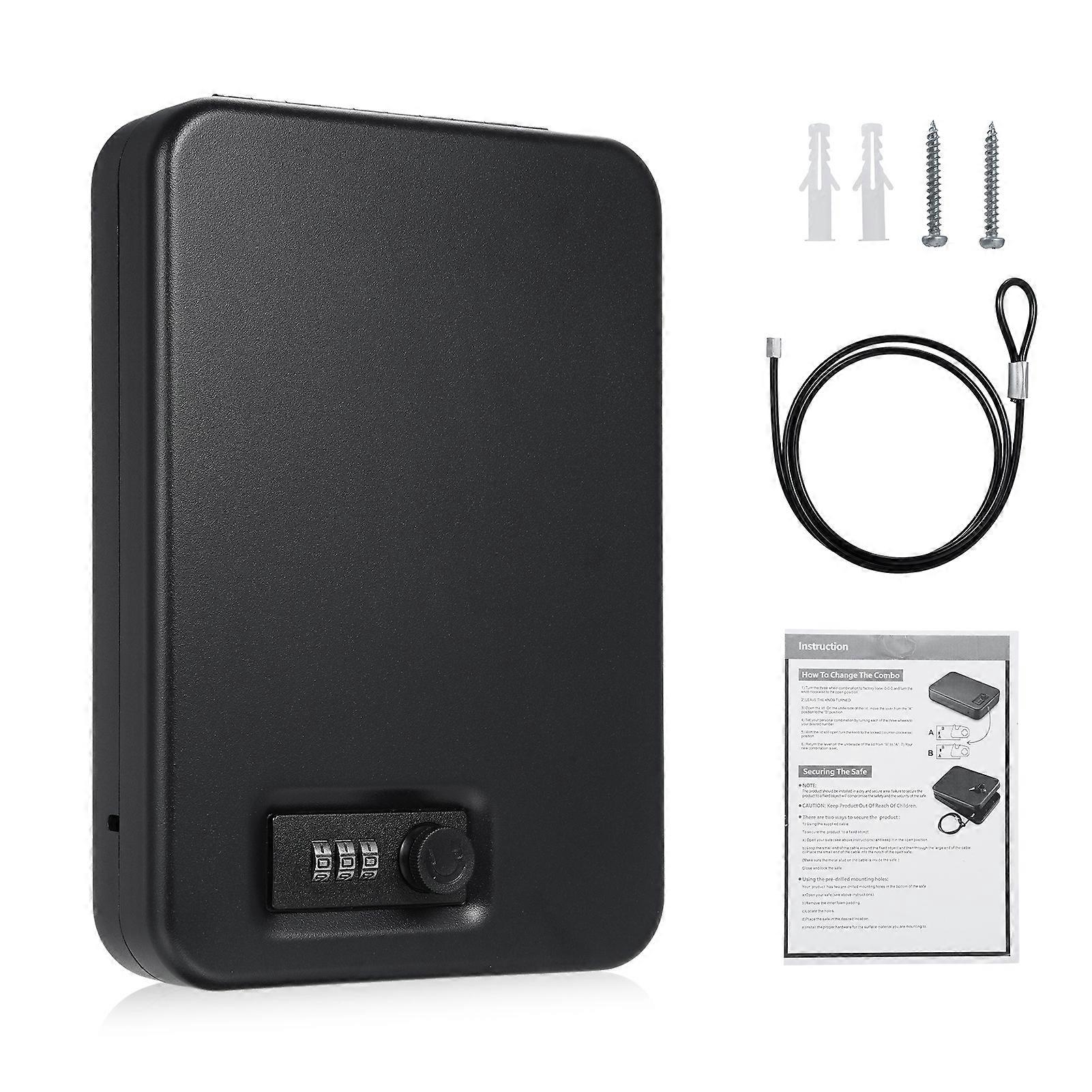 Small Safe Box Portable Travel Lock Storage Cabinet 3-digit Password Case with Security 3Ft Steel Cable Sturdy Structure Anti-scratch Foam Lock for