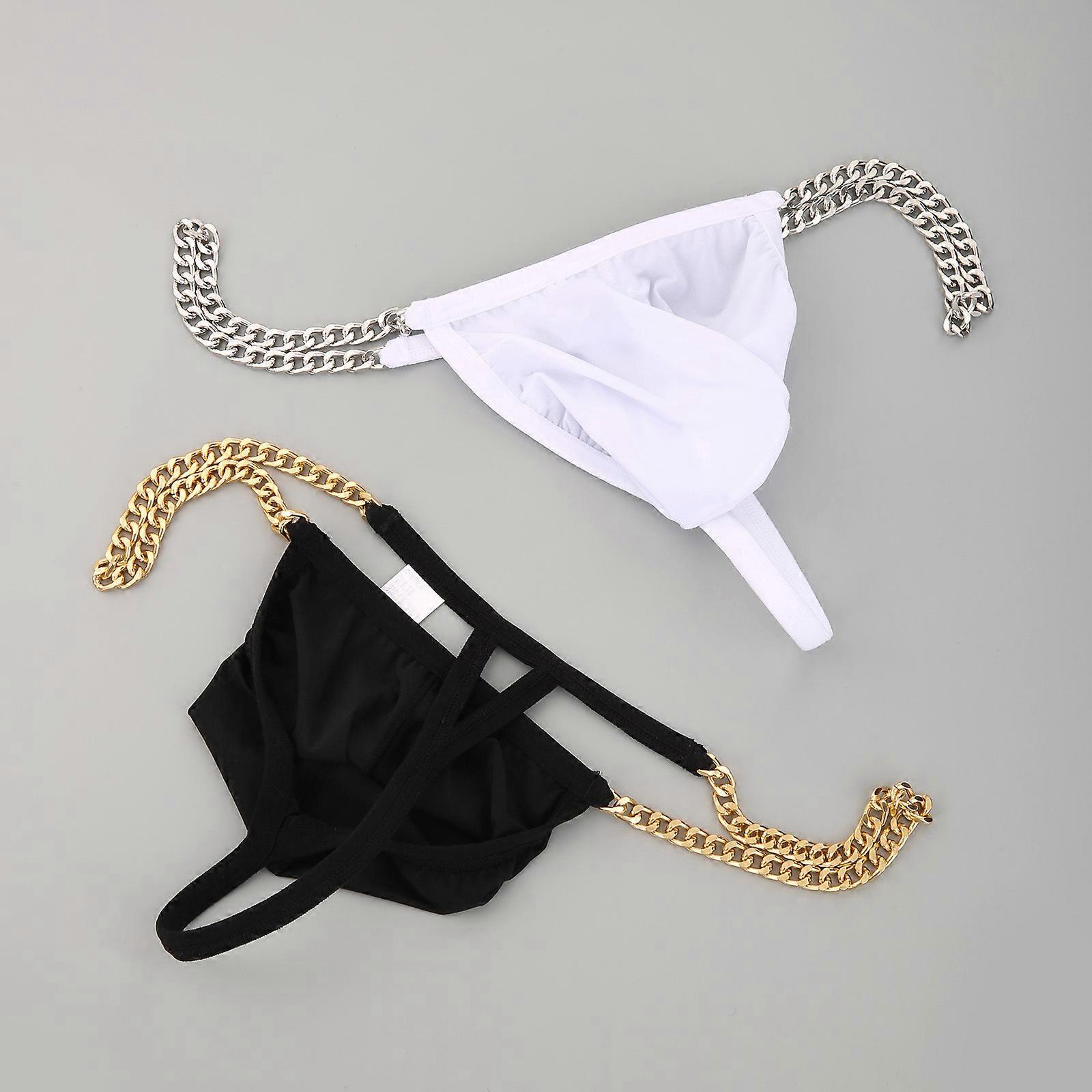 String Pour Homme Avec Chaîne Métal à La Taille - Soie Glacée, Fesses Ouvertes - Sous-vêtements Lingerie Audacieux