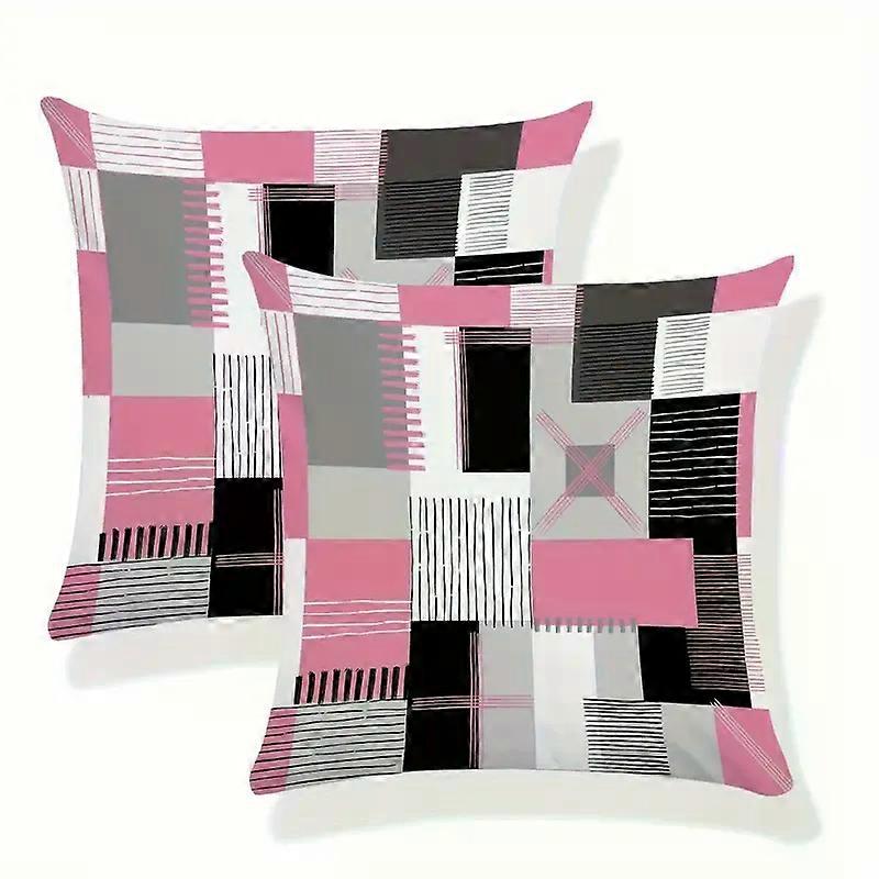 2 Pack Geometric Square Pillow Covers - Durable Polyester, Stylish Accent for Bedroom & Sofa, Versatile Throw Cushion Cases, No Pillow Insert