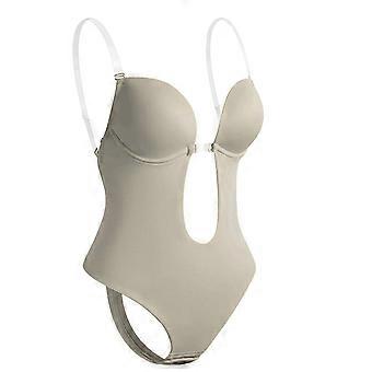 Damen Rückenfreier Bodysuit Tanga Shapewear Unsichtbarer Nahtloser Körperformer U Plunge Bauchkontrolle Unterwäsche für Kleid Farbe XL