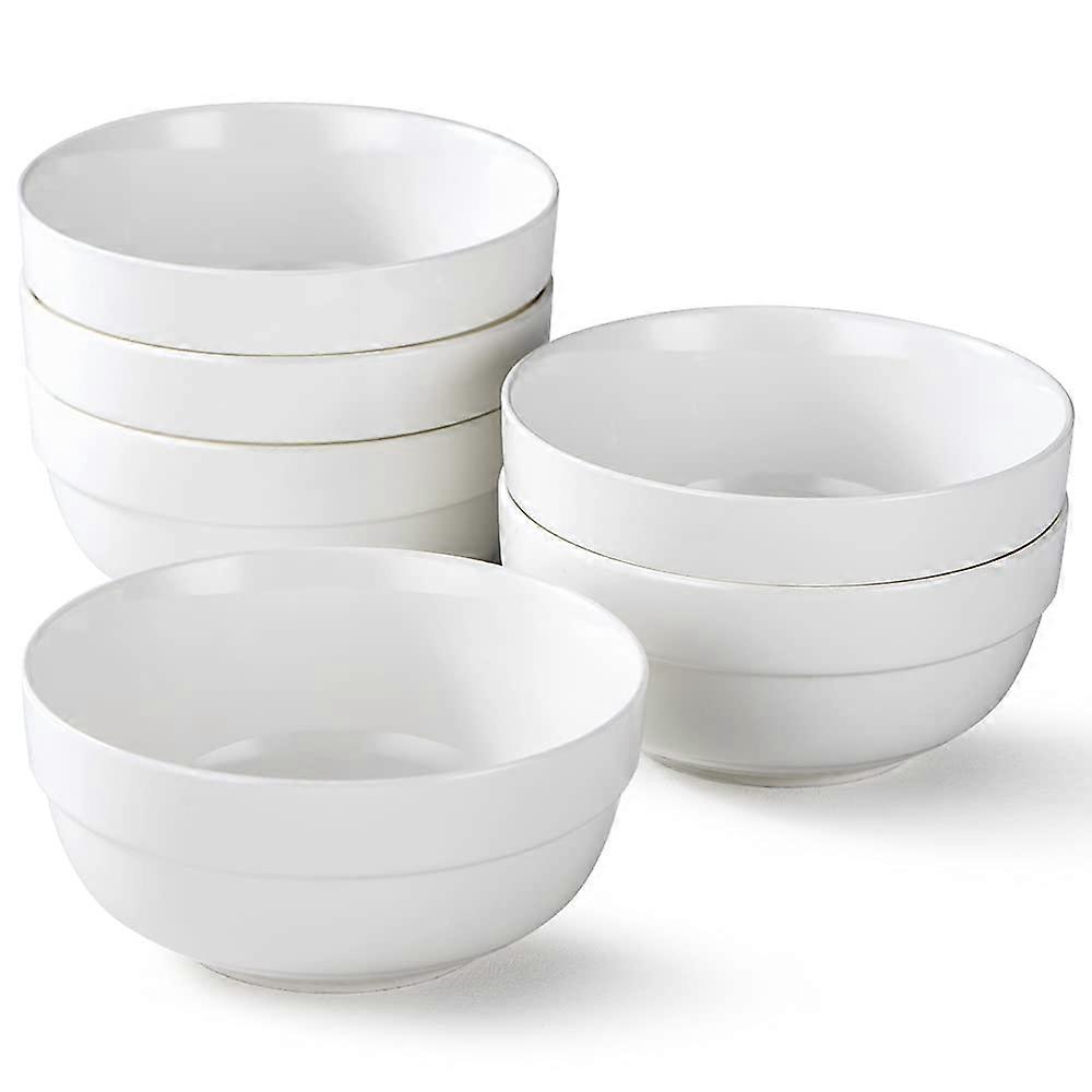 6-Inch Ceramic Soup Bowls, Set of 6, 24 Oz White Bowls, Cereal Soup Oatmeal, Thick-Edge Non-Slip Design