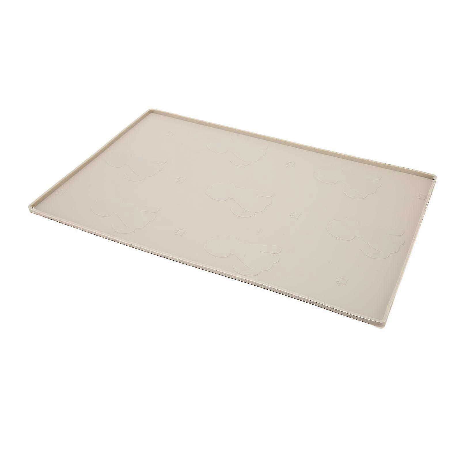 Pet Feeding Mat Puppy Pattern Waterproof Slip Resistance Small Food Grade Silicone Dog Food Mat for Floors Beige