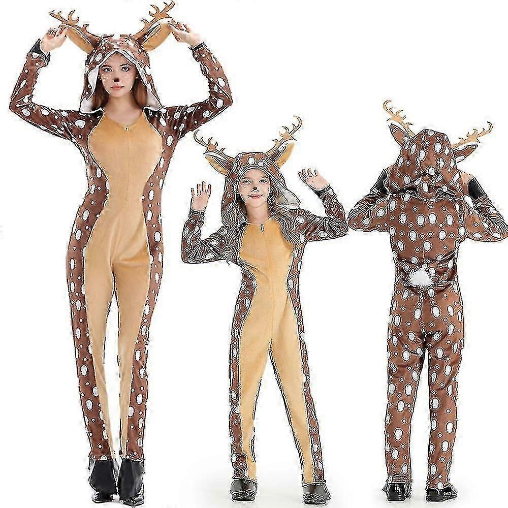 大人の子供のクリスマスのトナカイの衣裳の女の子の女性は子供のためのフードをかぶった居心地の良い子鹿の鹿の衣裳のOnesieの子鹿のジャンプスーツの衣裳