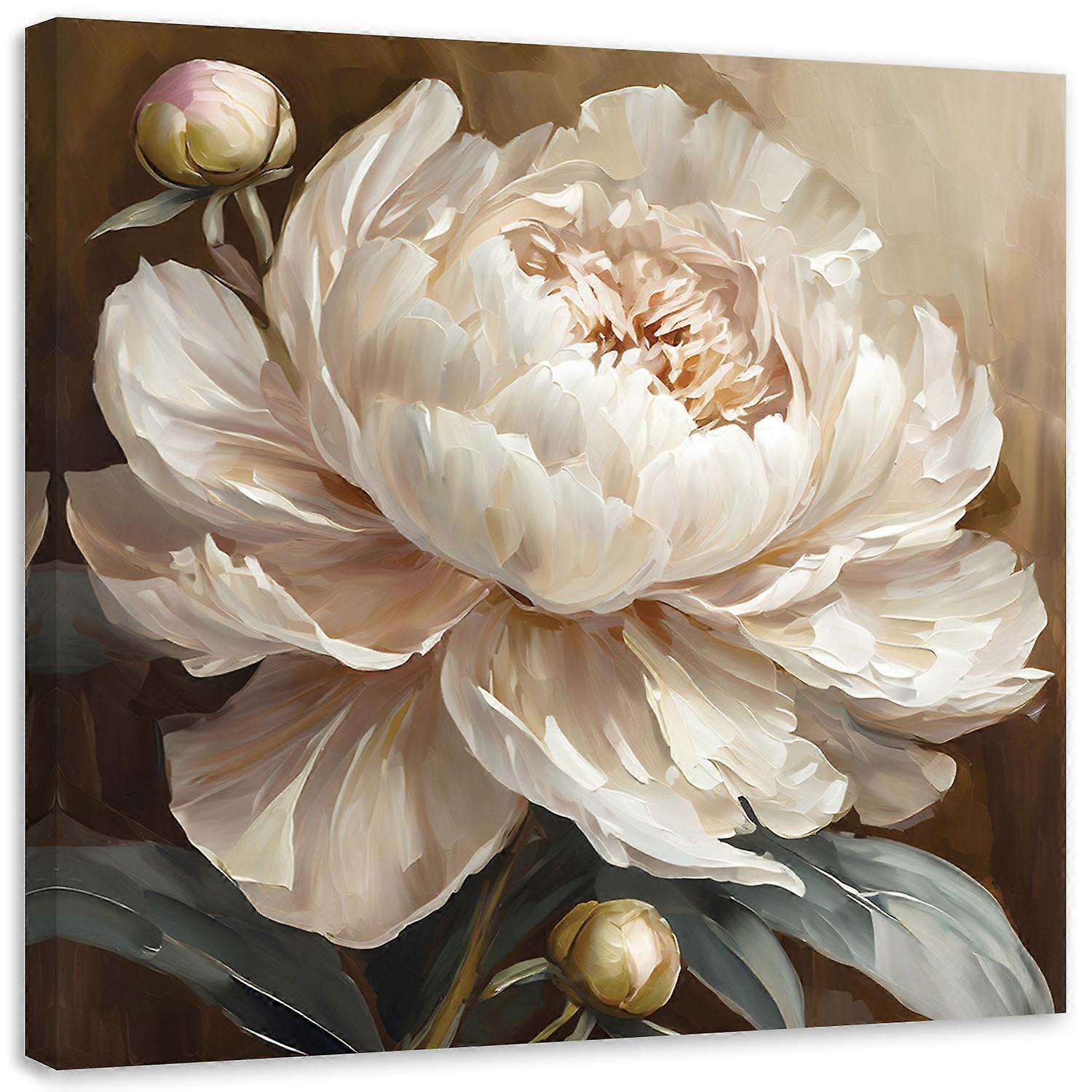 Leinwandbild, Pfingstrose bemalt beige - 40x40