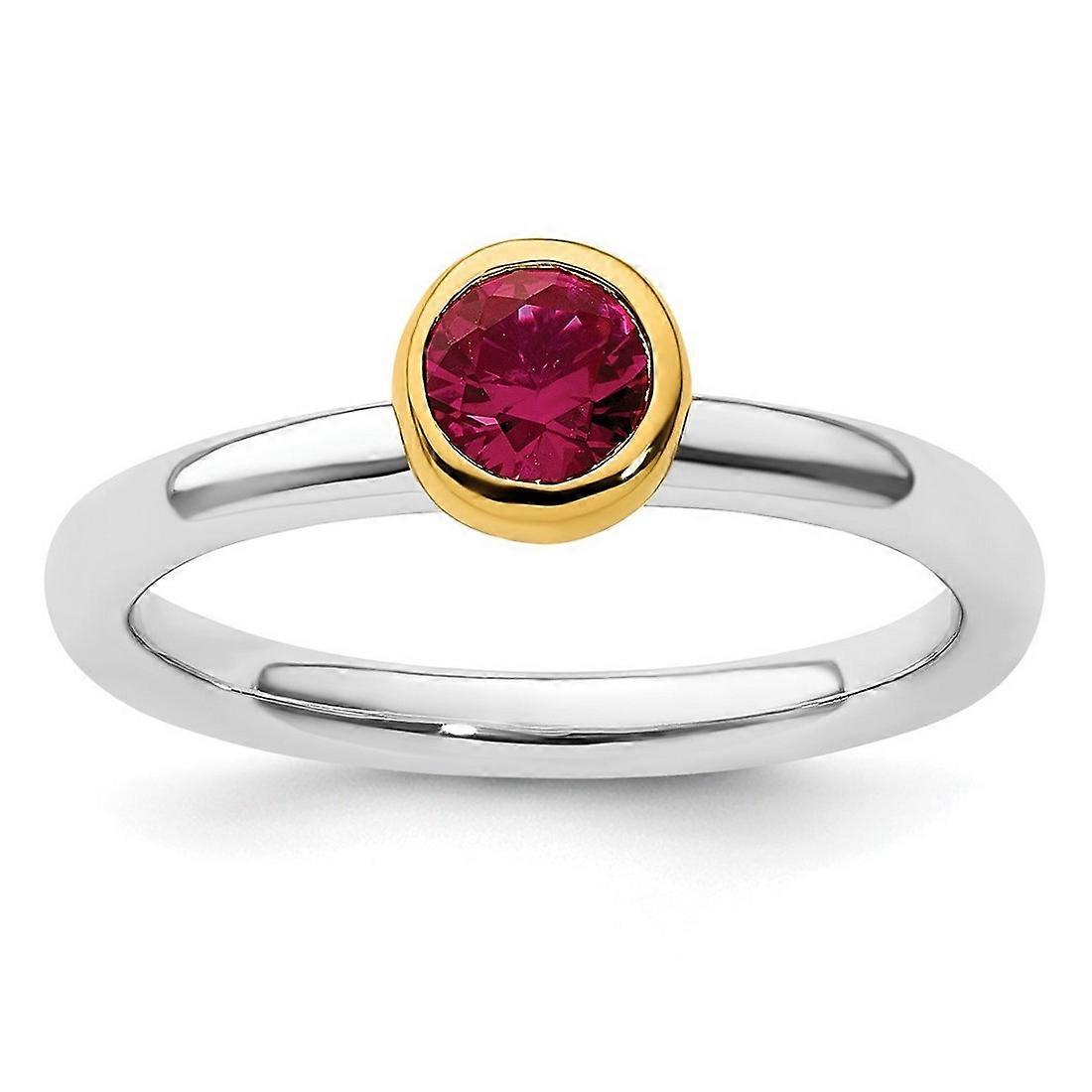 925 Sterling Silver Bezel Polished Stackable With Gold PlatedCreated Ruby Ring Stackable Ring for Women - Ring Size: 5 t