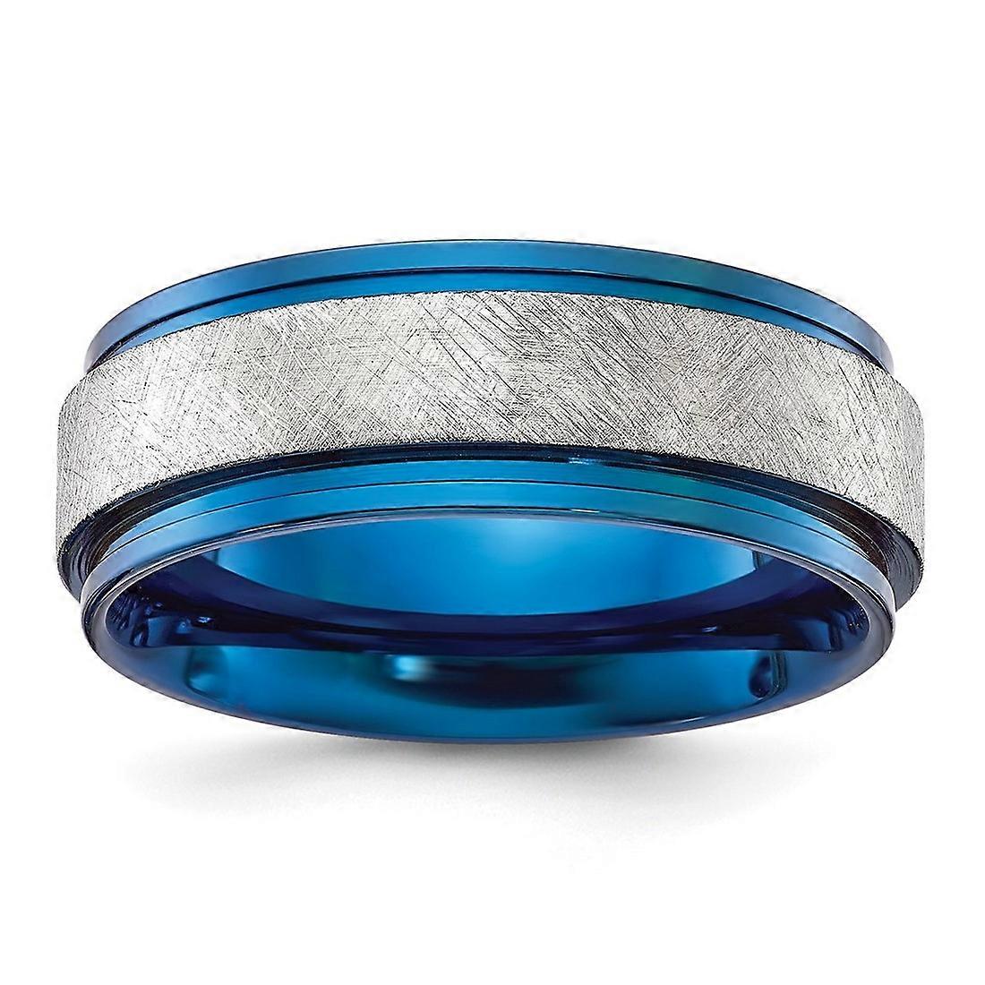 Titanium Polished With Brushed Center Blue Ip Plated 8mm Band Ring for Women and Men - Ring Size: 8 to 13